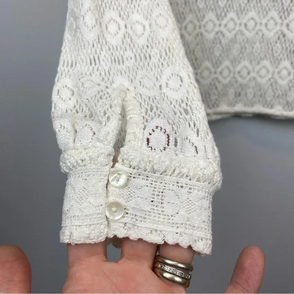 MAJE • Limba open knit high neck ruffle crochet sweater in ecru - Picture 8 of 16